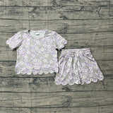Lavender white floral scallop top shorts girls outfits