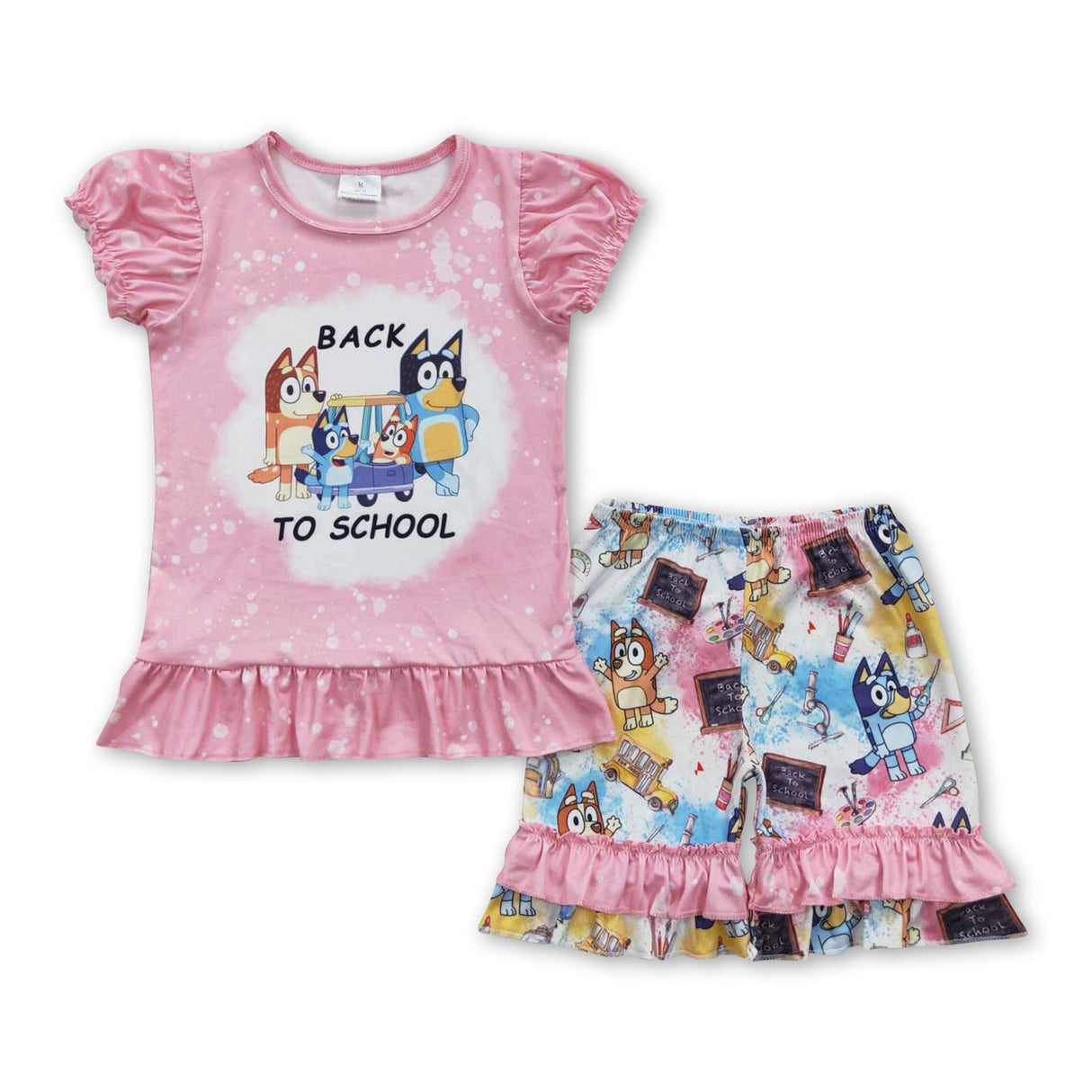 Dogs short sleeves shirt ruffle shorts girls back to school clothes