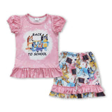 Dogs short sleeves shirt ruffle shorts girls back to school clothes
