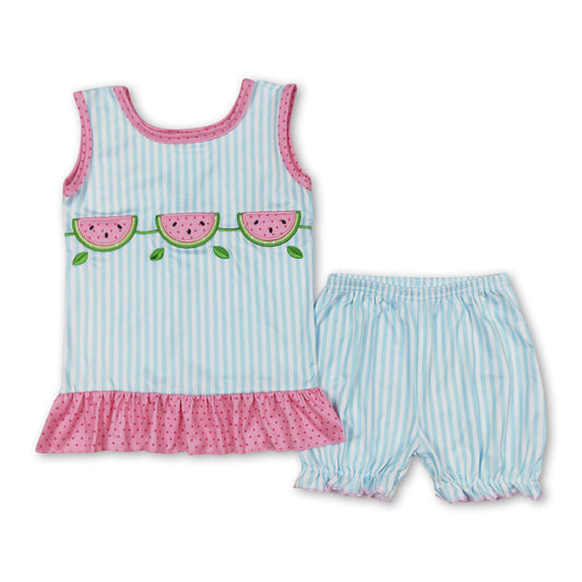 Sleeveless watermelon top stripe shorts girls summer clothes
