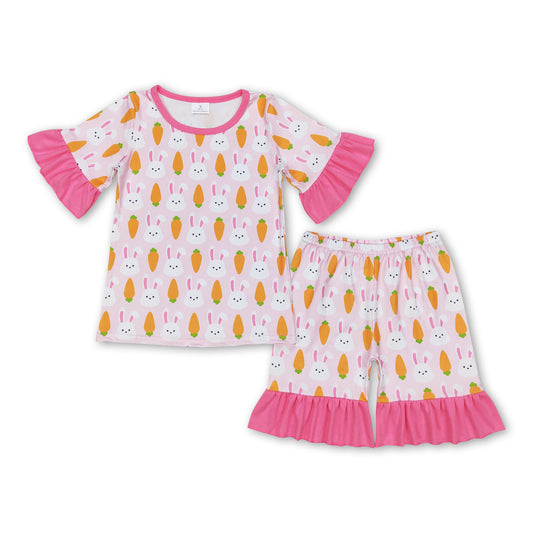 Pink ruffle bunny carrot baby girls easter pajamas