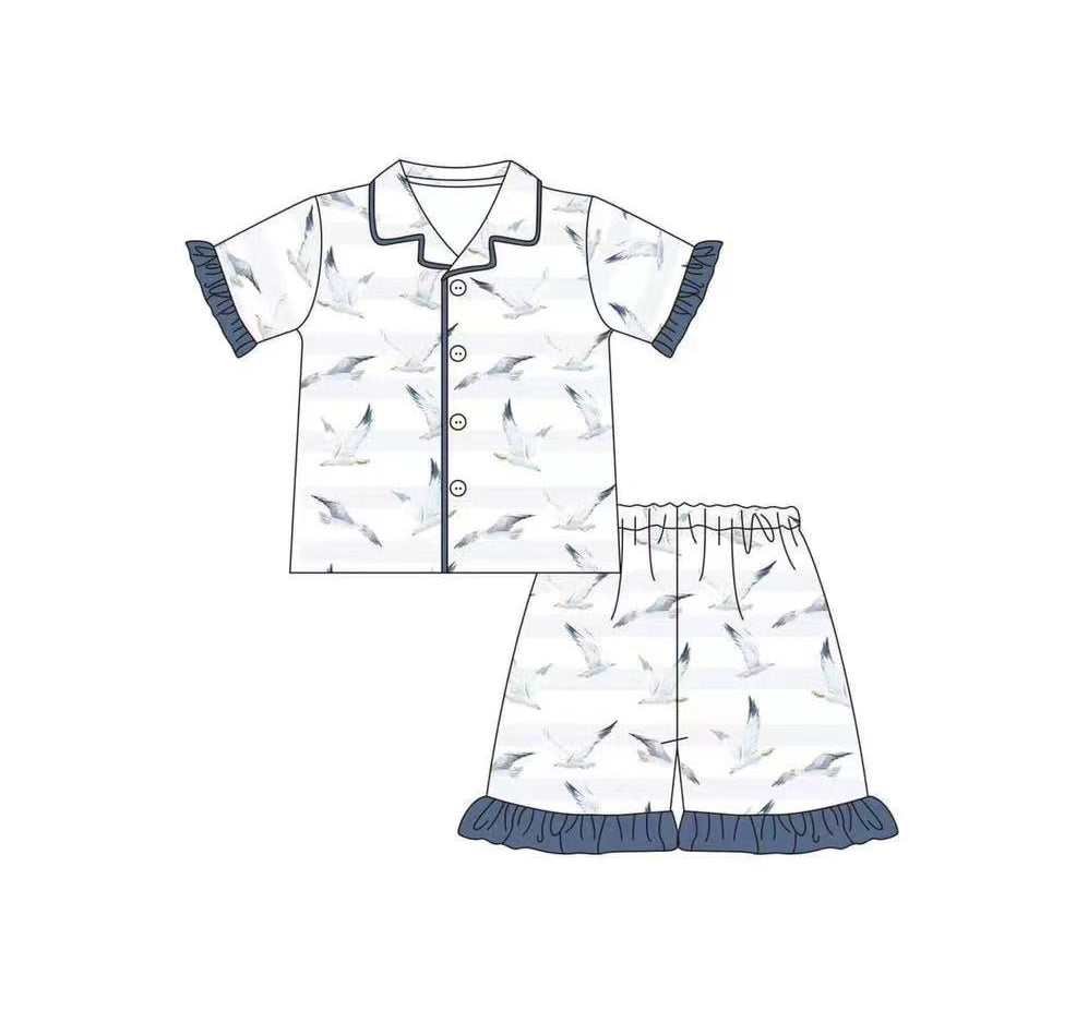 Short sleeves duck stripe kids girls button down pajamas