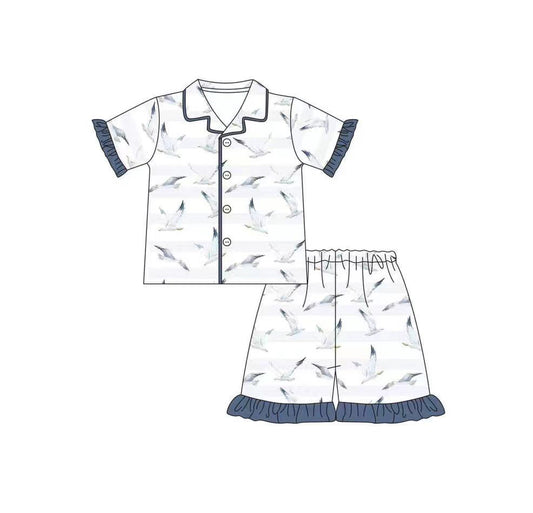 Short sleeves duck stripe kids girls button down pajamas