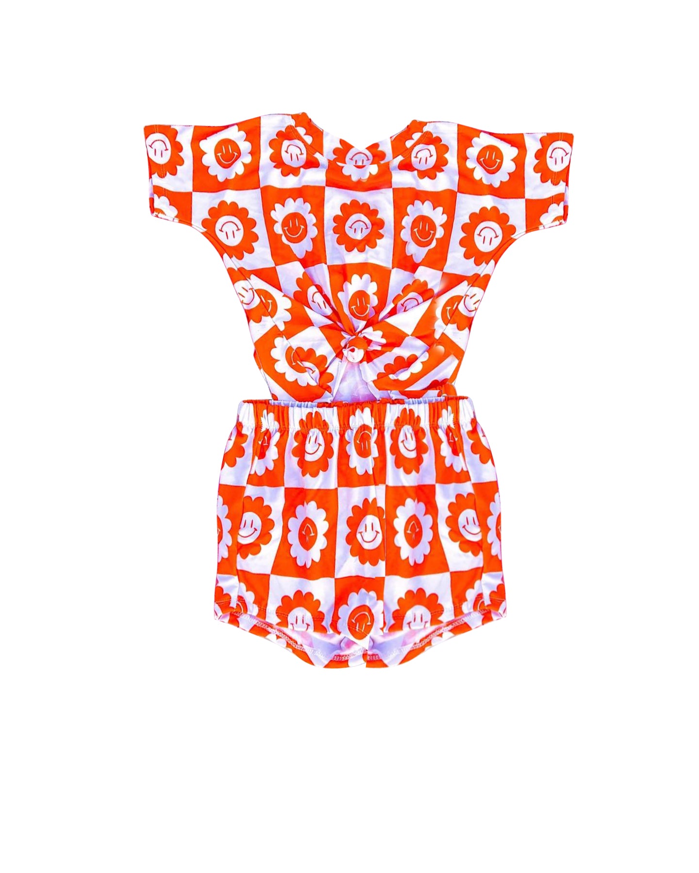 Short sleeves orange smile flower baby girls bummies set