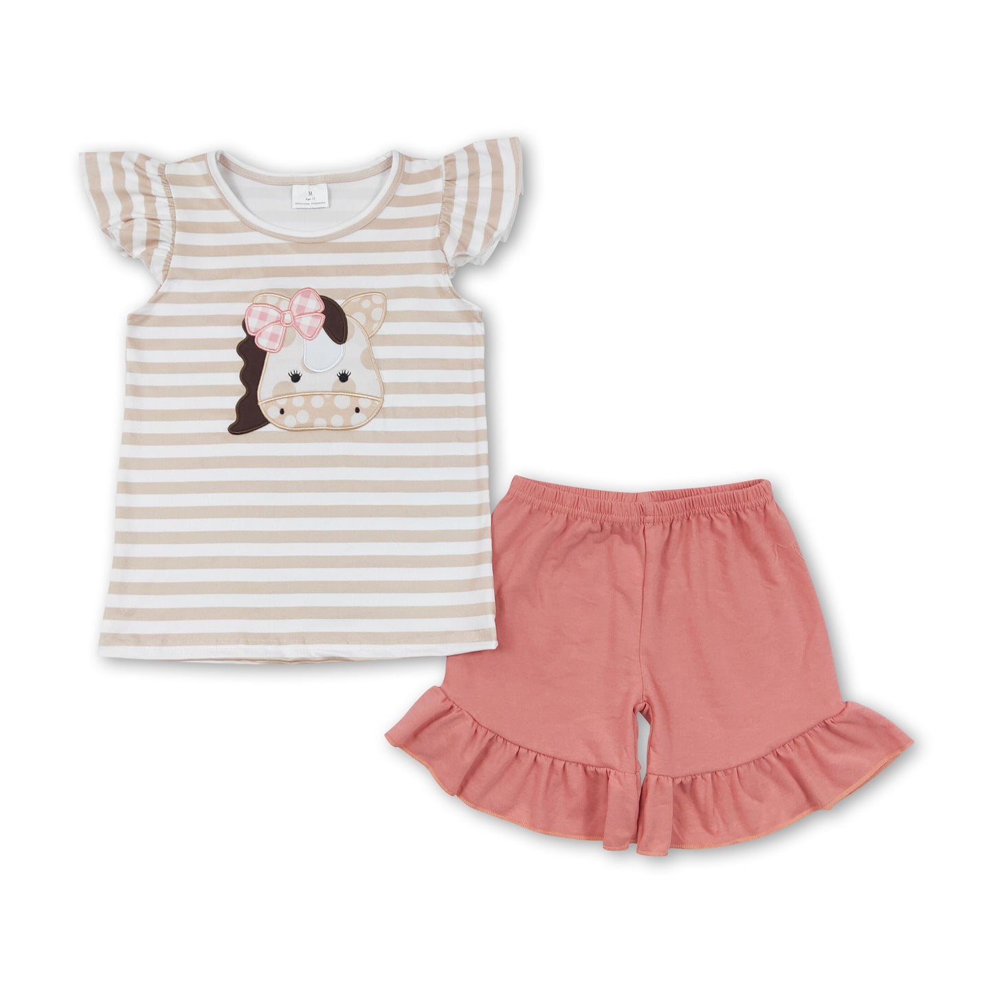 Stripe cow top ruffle shorts girls summer clothes