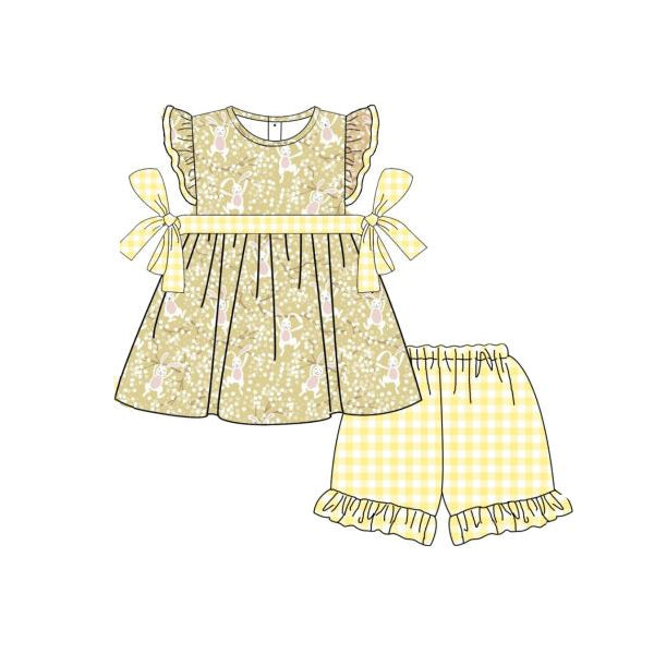 Yellow bunny tunic plaid shorts girls easter clothing