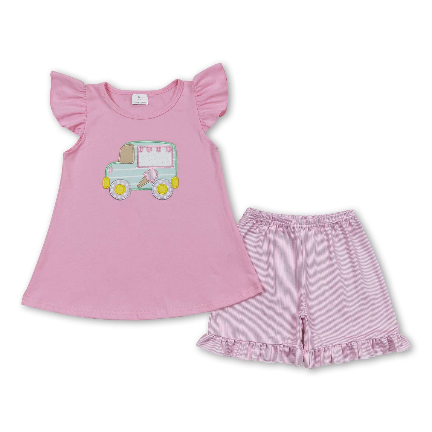 Pink ice cream top ruffle shorts girls summer clothes