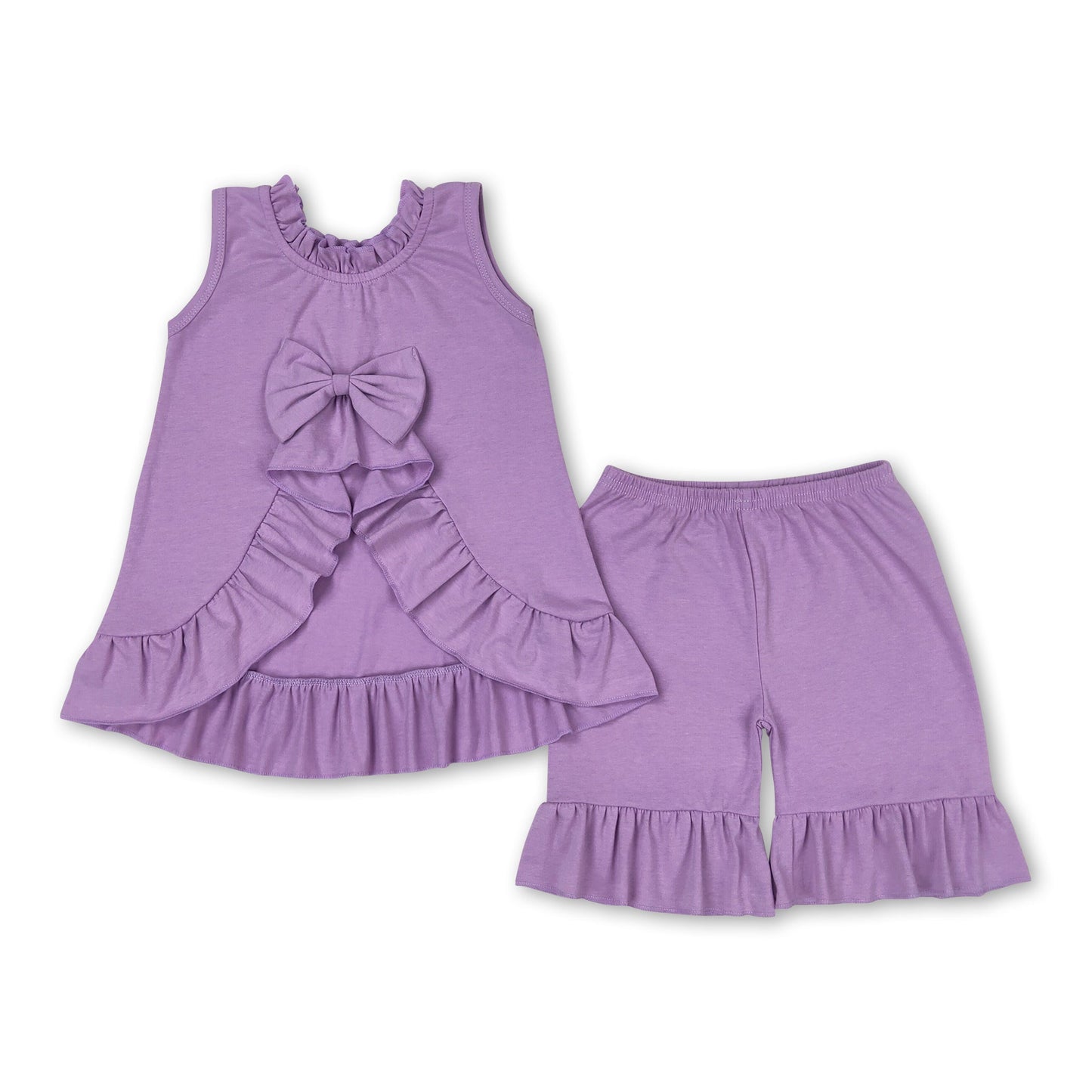 Lavender cotton sleeveless bow backless girls summer outfits