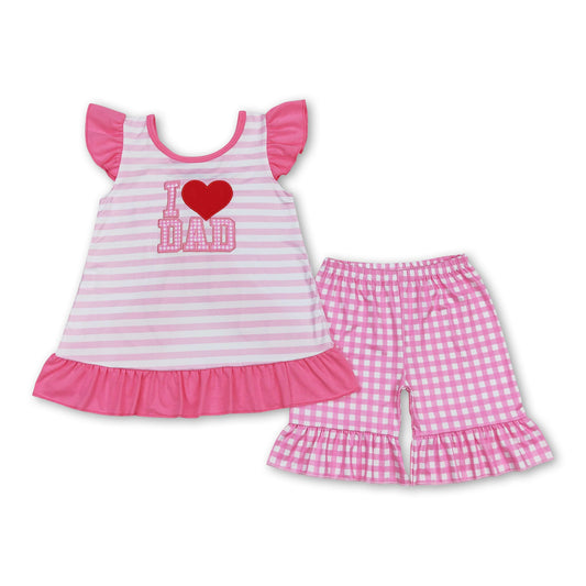 I love dad pink top plaid shorts girls clothing set