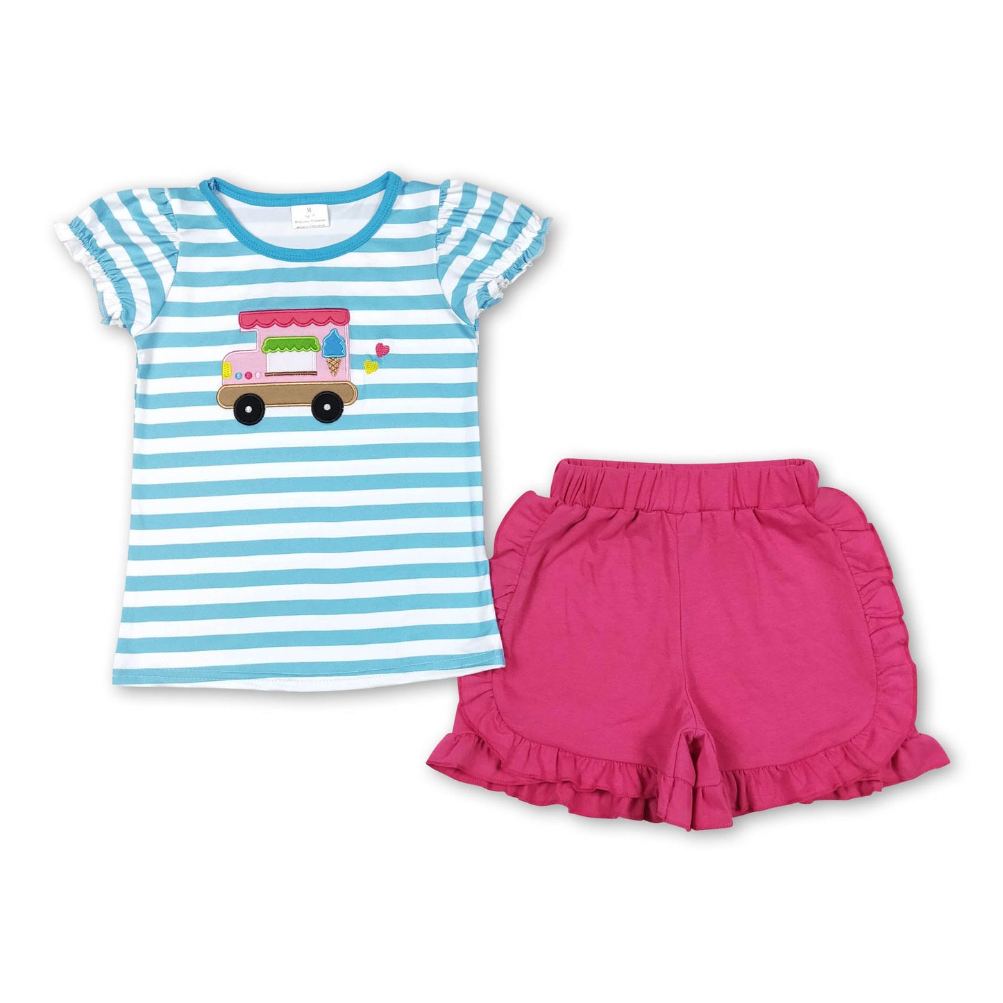 Stripe ice cream cart top ruffle shorts girls summer clothes