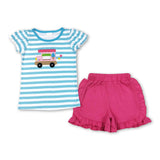 Stripe ice cream cart top ruffle shorts girls summer clothes