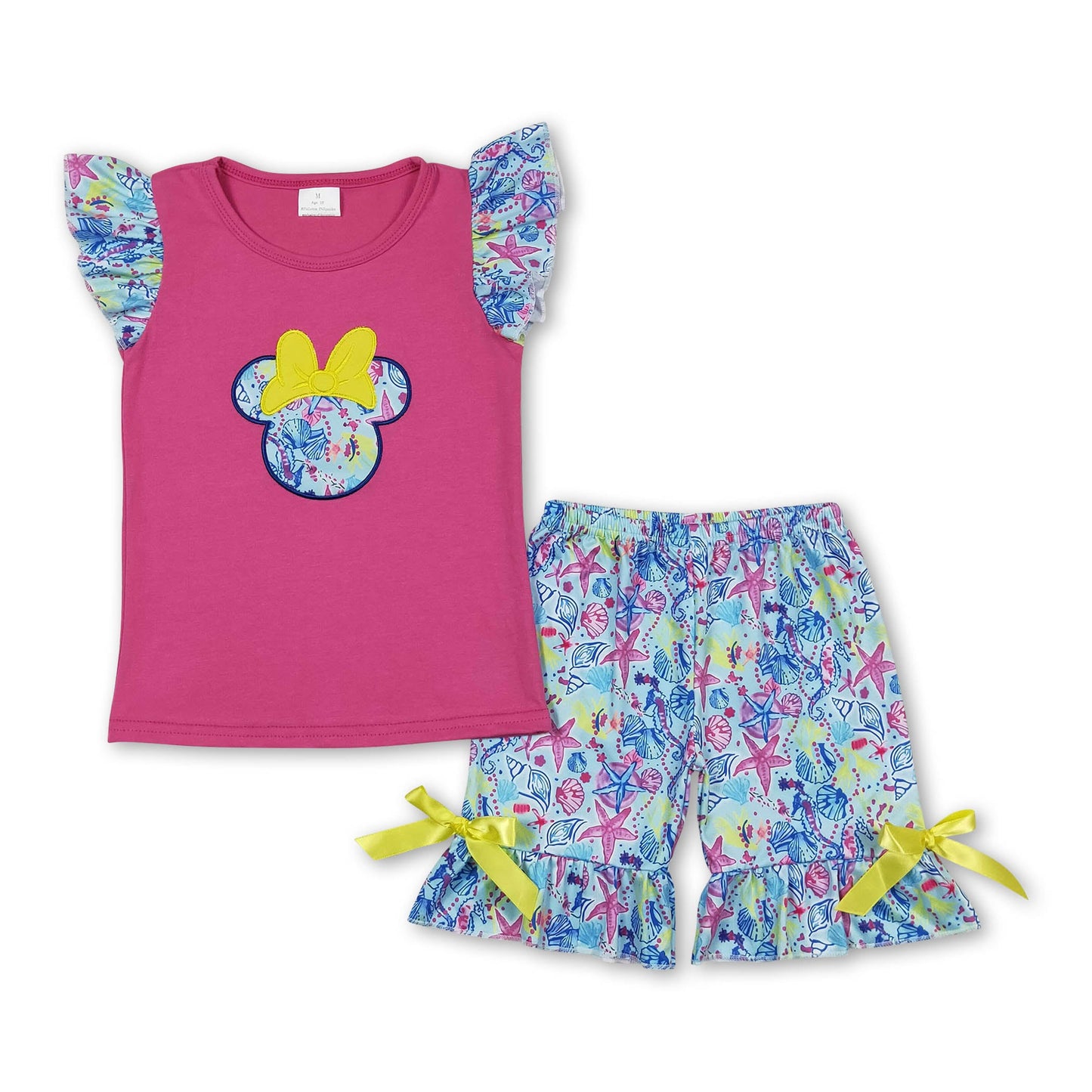 Hot pink top mouse starfish print girls summer clothes
