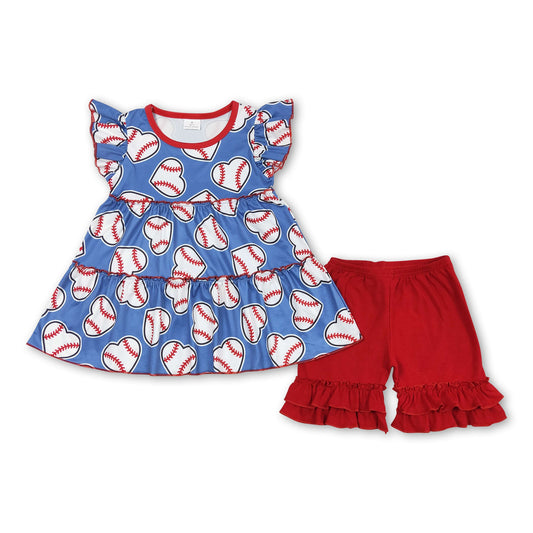 Flutter sleeves baseball tunic red shorts girls clothes