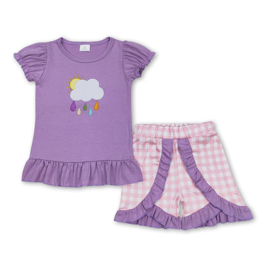 Lavender rain top ruffle plaid shorts girls summer outfits