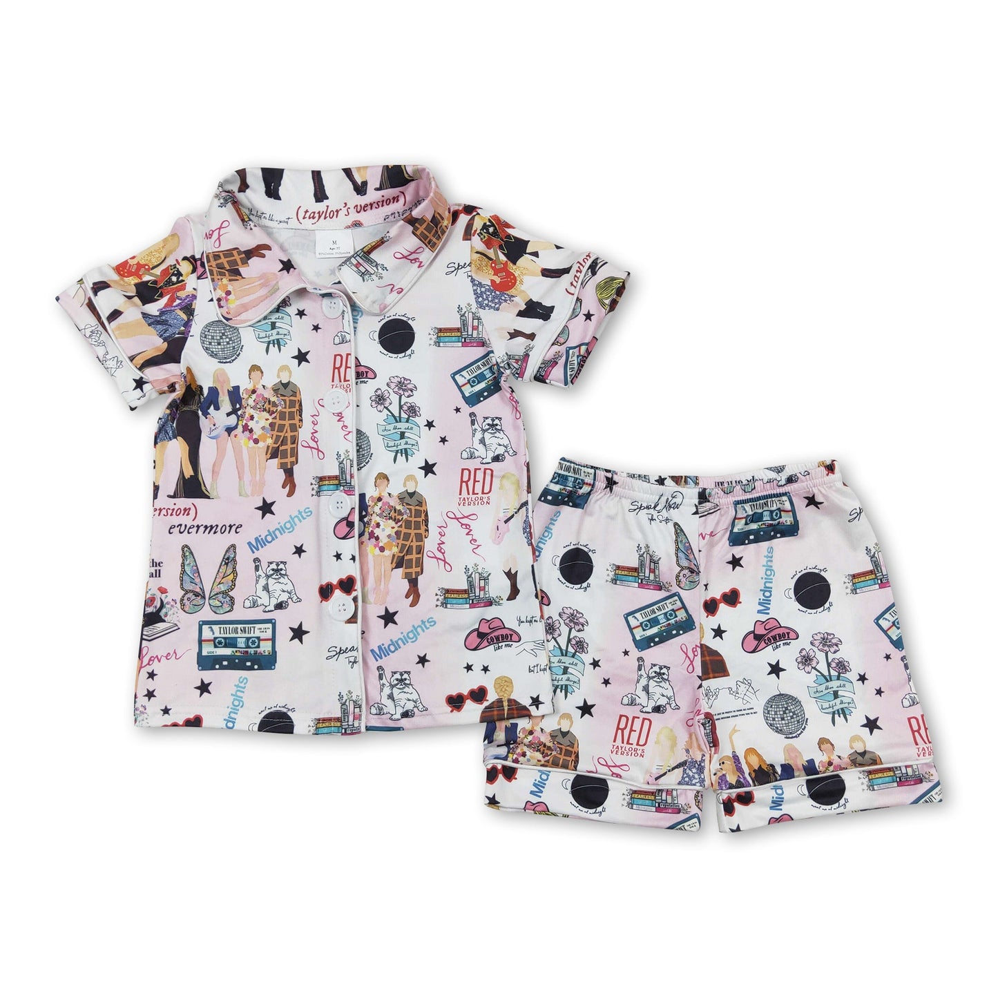 Pink short sleeves singer girls button down pajamas