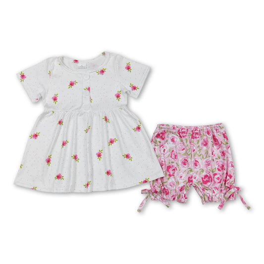 Floral tunic shorts kids girls summer clothing