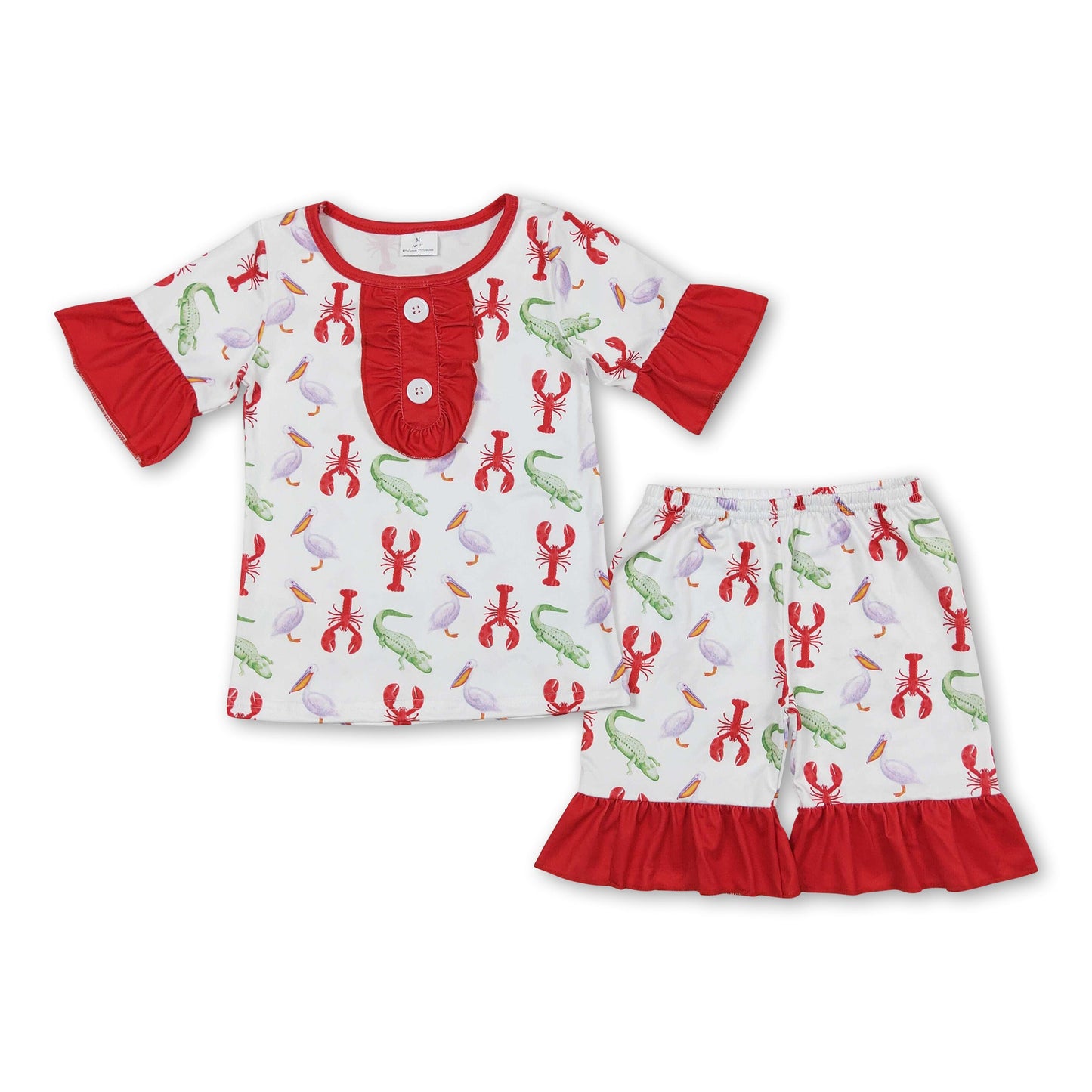 Short sleeves crawfish crocodile girls summer pajamas