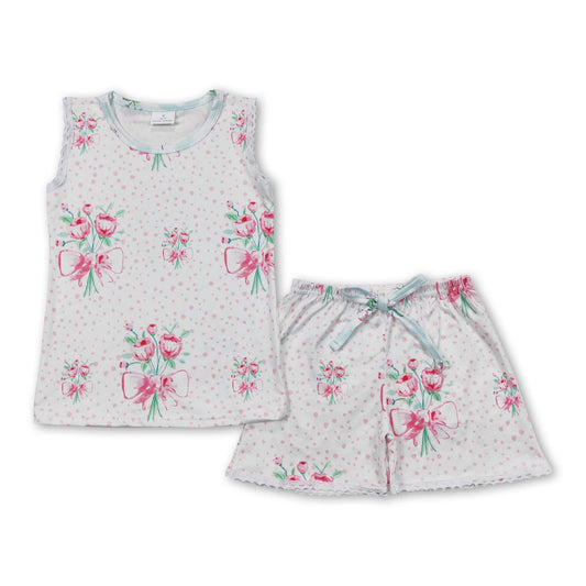 Sleeveless pink floral baby girls summer outfits