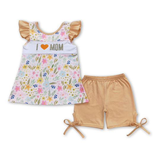 I love MOM floral tunic shorts girls outfits