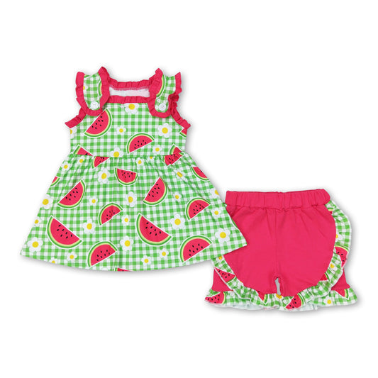 Plaid watermelon tunic shorts girls summer clothing