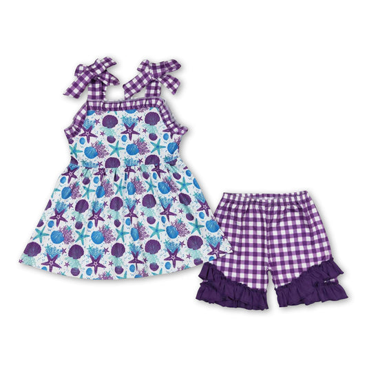 Purple straps starfish tunic shorts sea girls summer clothes