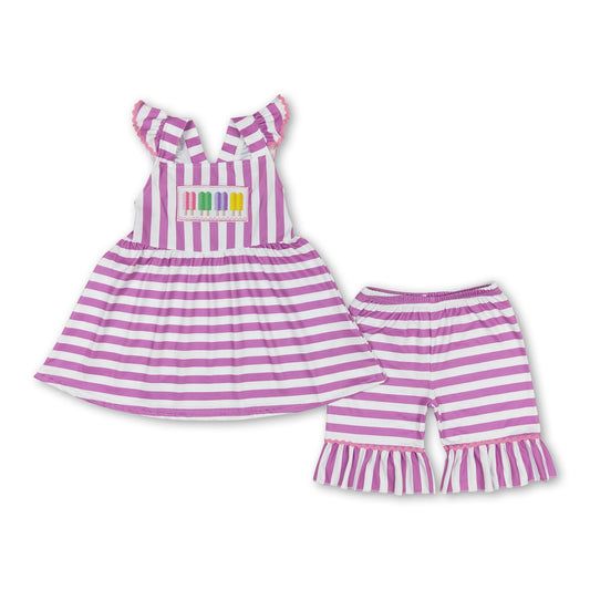 Lavender popsicle tunic ruffle shorts girls summer set