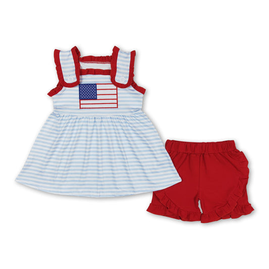 Sleeveless flag stripe tunic shorts girls 4th of july clothes