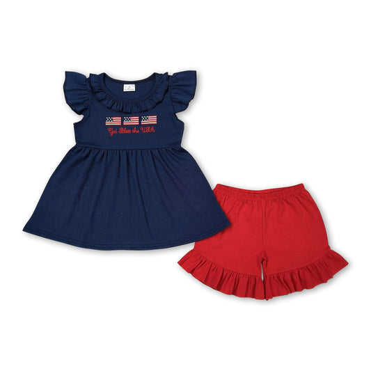 God bless the USA flag kids girls july 4th clothing