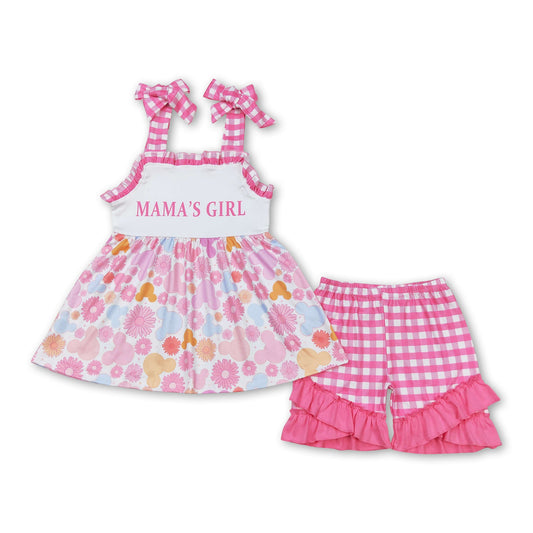 Pink plaid straps mama's girl mouse floral girls clothes