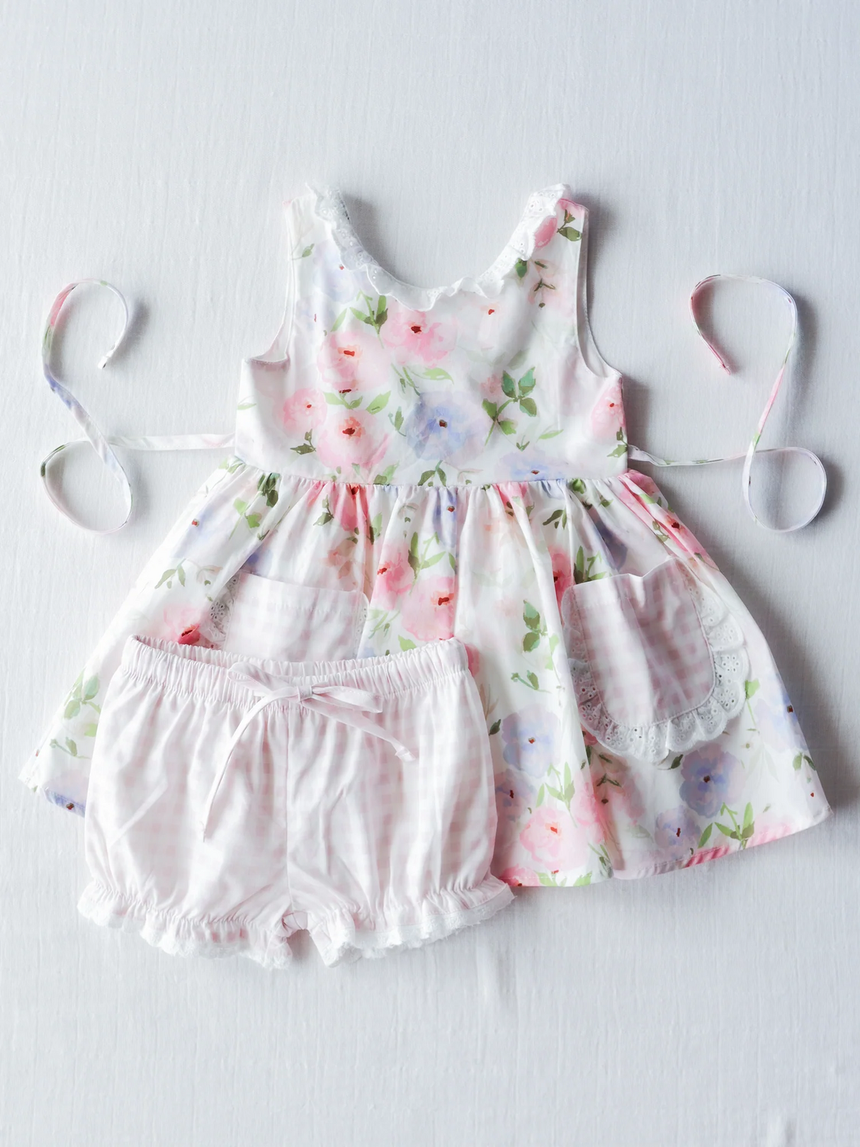 MOQ 3 Pink floral pocket tunic plaid shorts girls clothes