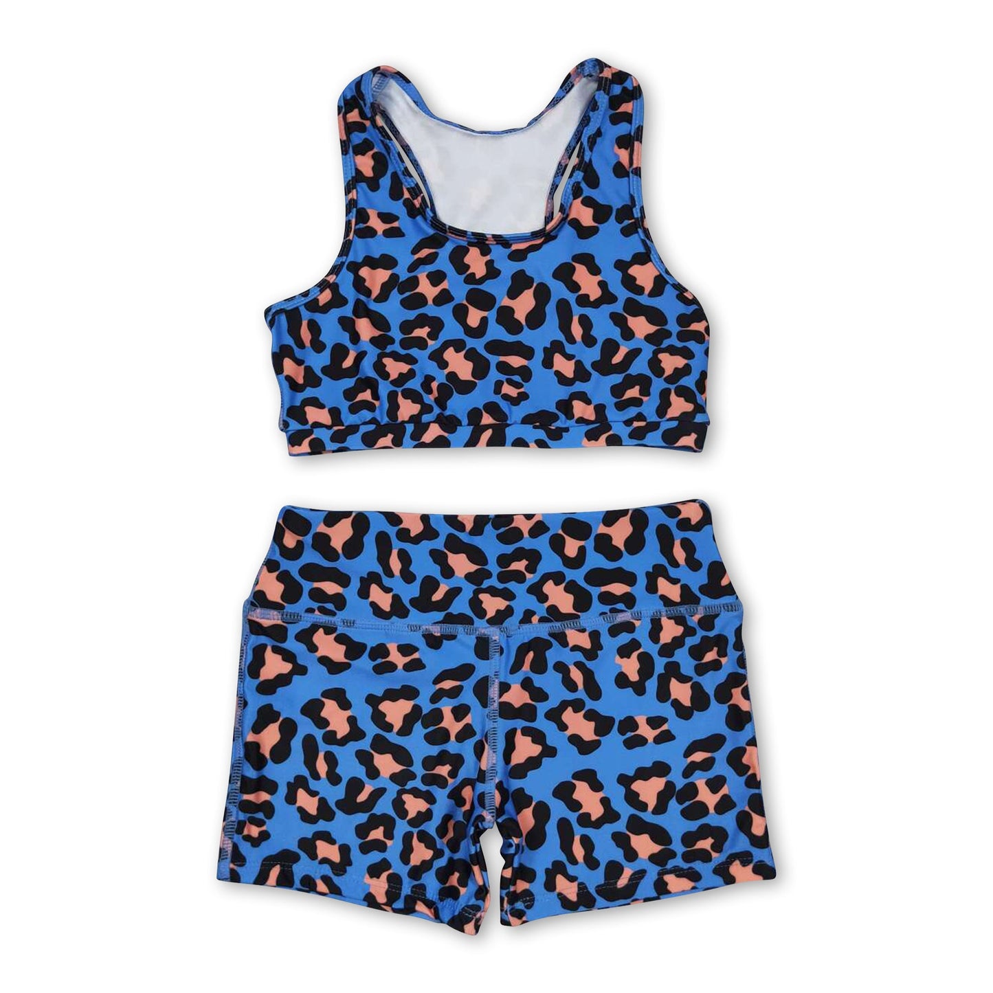 Sleeveless blue leopard top shorts girls clothes