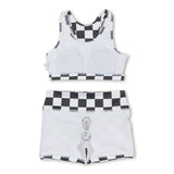 Sleeveless black plaid top shorts girls clothes