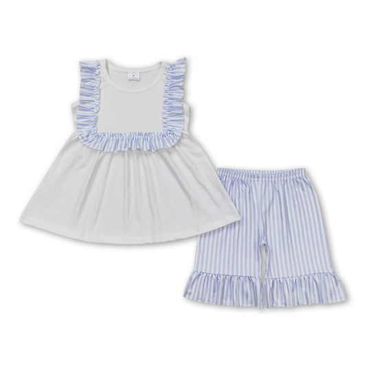 Stripe ruffle white tunic shorts girls summer clothes