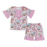 Short sleeves dog ball beach girls summer pajamas
