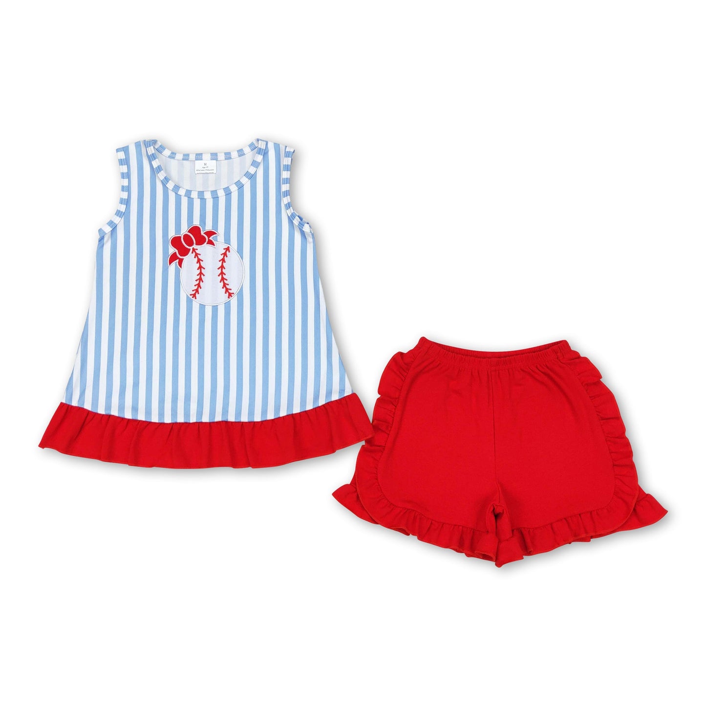 Stripe baseball bow top ruffle shorts girls clothes