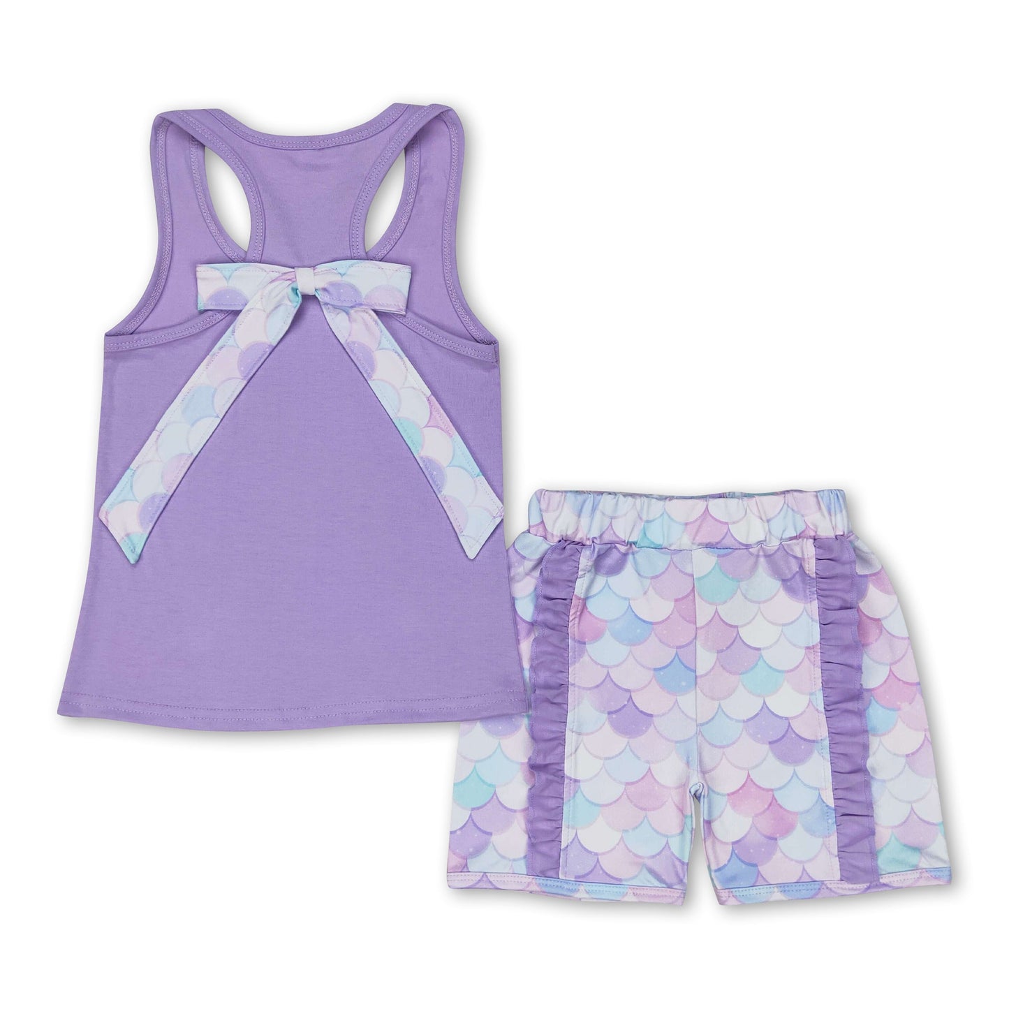 Sleeveless lavender top mermaid scale shorts girls summer clothes