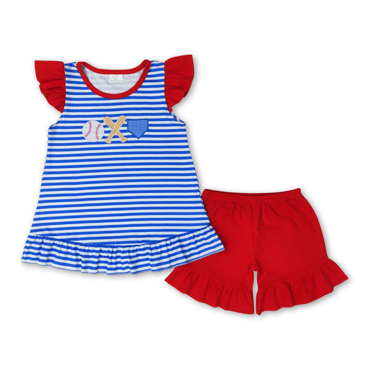 Blue stripe baseball tunic ruffle shorts girls clothing