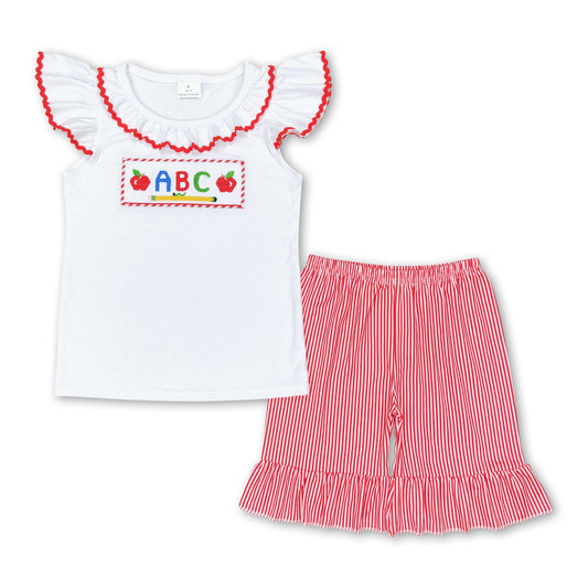 Apple pencil ABC top shorts girls back to school outfits