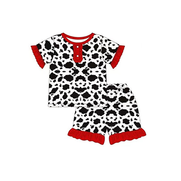 Short sleeves cow print kids girls summer pajamas