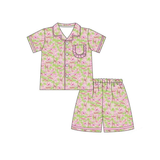 Pink giraffe adult women button down summer pajamas