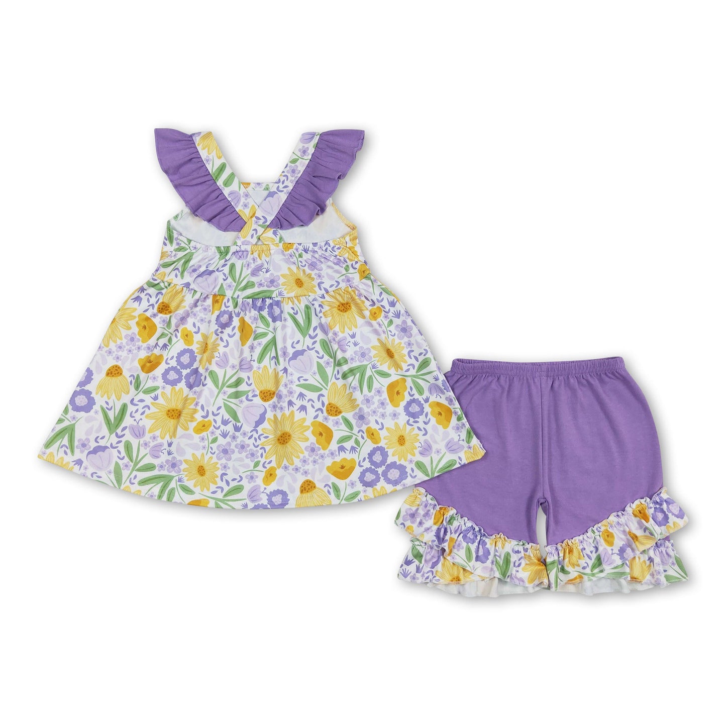 Flutter sleeves lavender yellow floral girls clothing