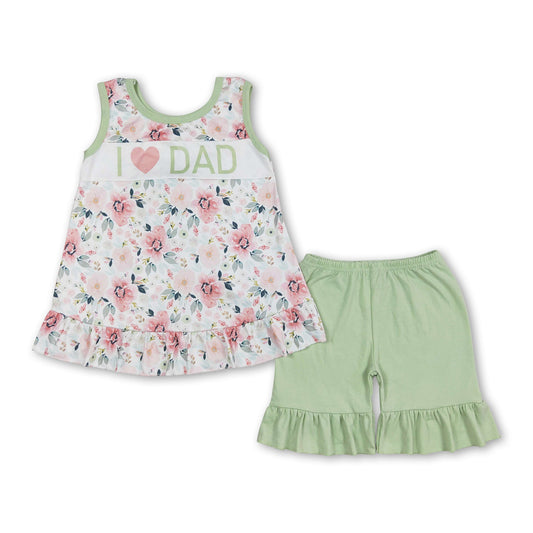 Sleeveless I love DAD floral tunic shorts girls outfits