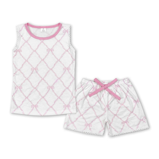 Sleeveless pink bow top shorts girls summer outfits