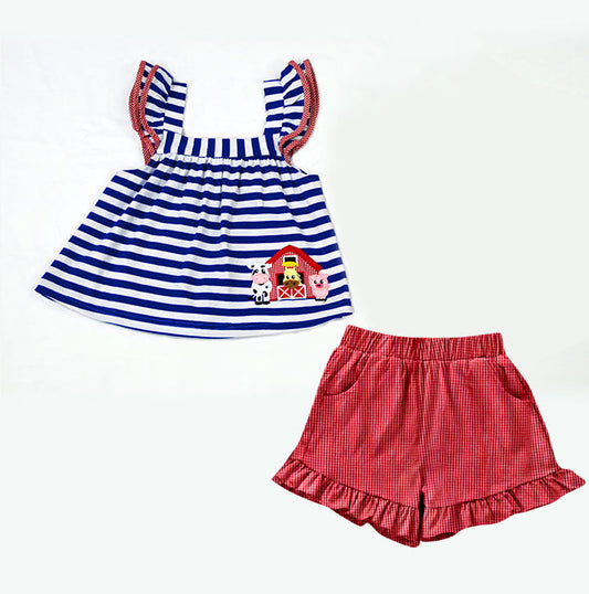 Stripe pig cow horse tunic shorts girls farm outfits