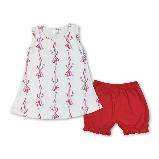 Red blue bow tunic red shorts girls 4th of july clothes