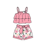 Straps ruffle top floral shorts girls summer clothes