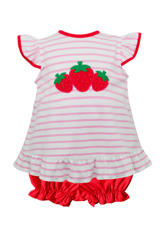 Flutter sleeves stripe strawberry top shorts girls clothes