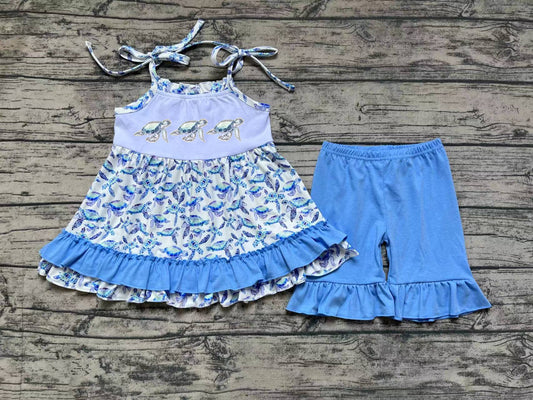 Straps turtle tunic shorts girls summer clothes