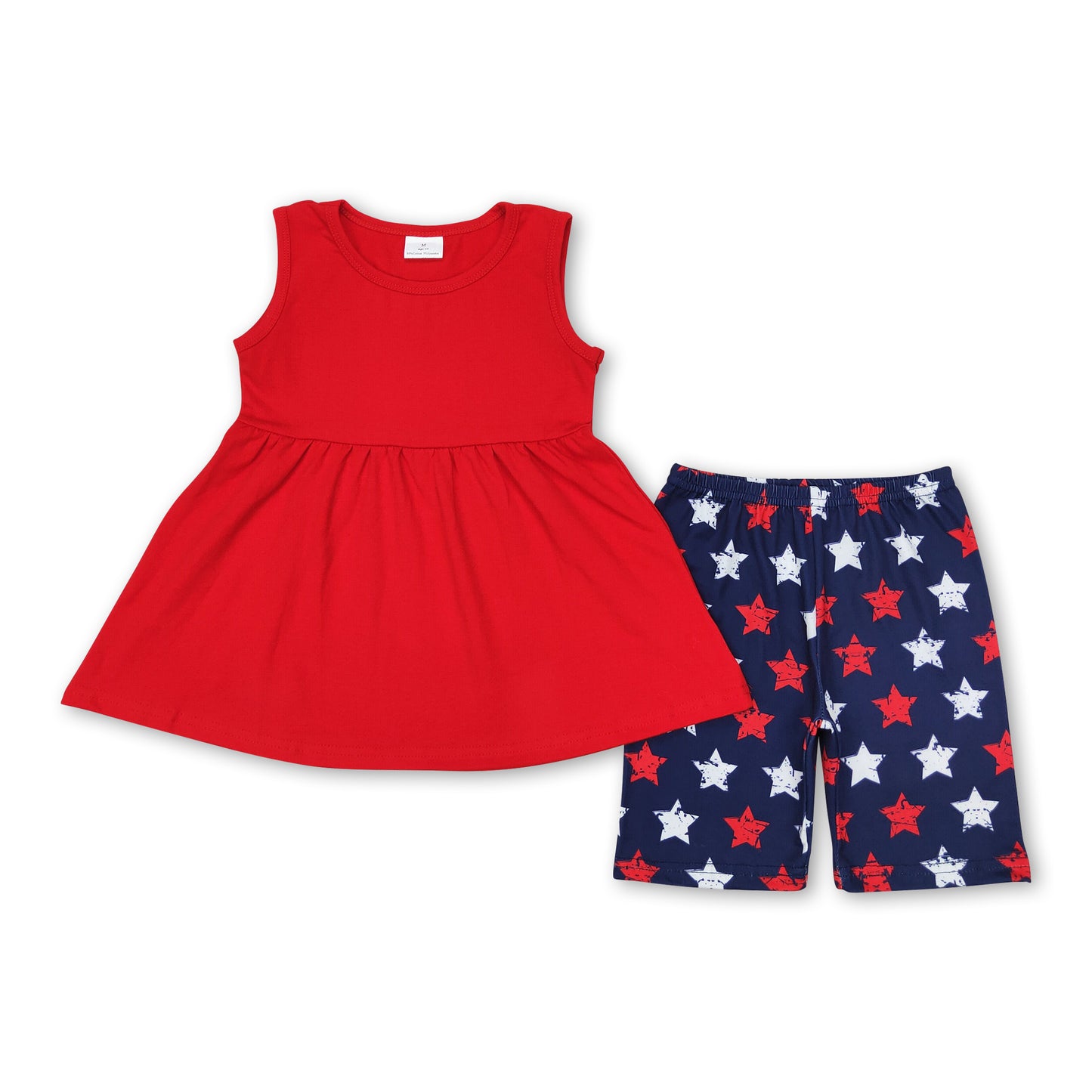 Red sleeveless tunic stars shorts girls 4th of july clothes