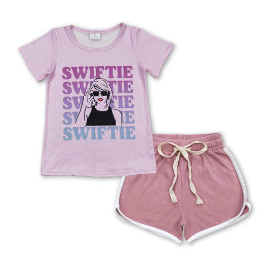 Letters top dark pink shorts singer girls clothes